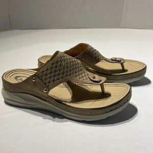 Italina Tan Textured Rhinestone Comfort Wedge Sandal. Size 38 (7.5)